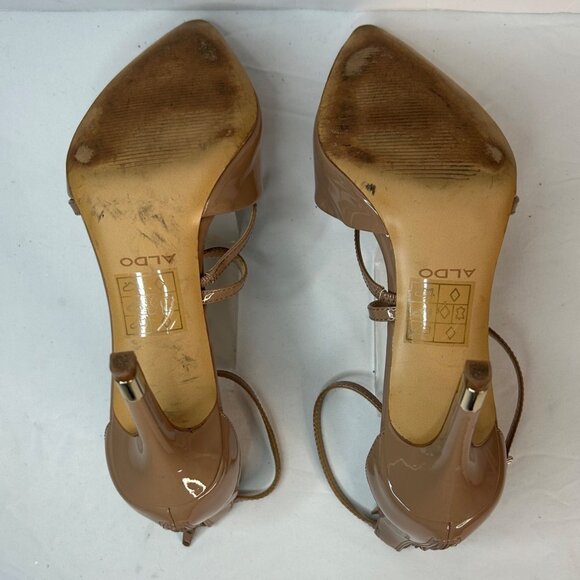 Aldo Womens Beige Patent Leather Strappy Slingback Heels - Picture 7 of 11